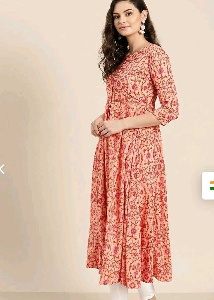 Peach Floral front open anarkali Kurta