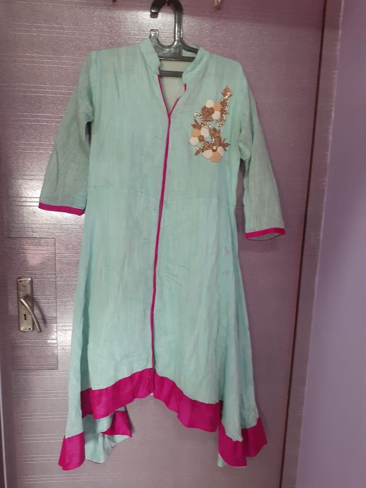 Stylish Light Blue Kurta with Pink Trim