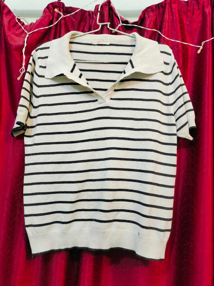 Striped Knit Polo Shirt