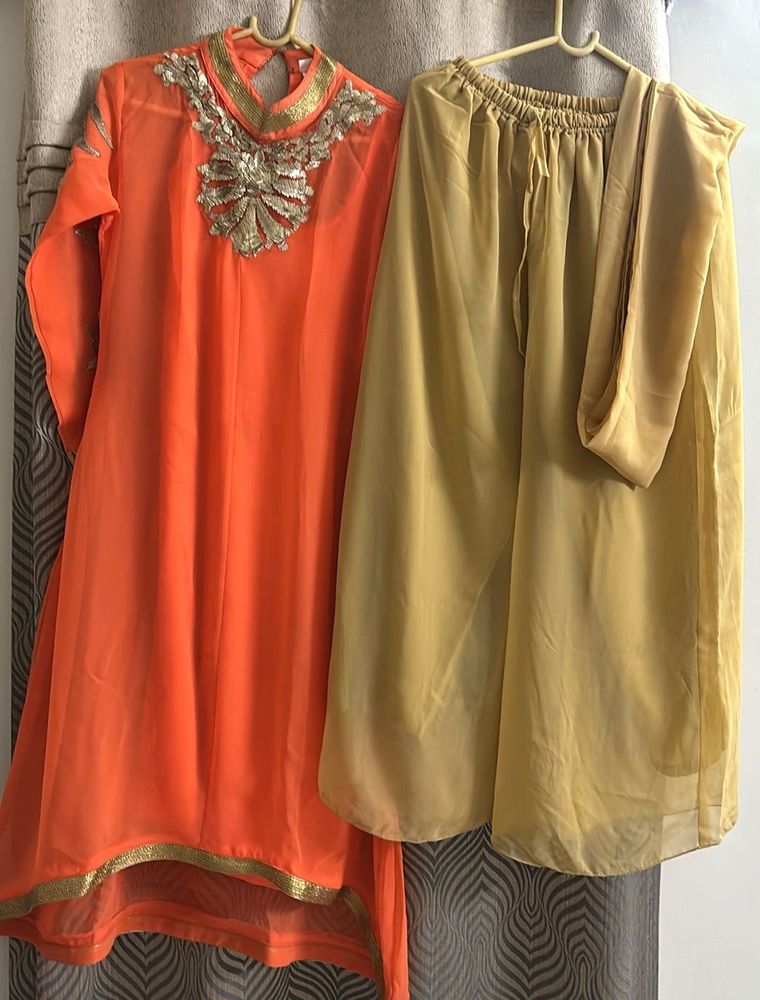 Orange Kurta Set with slip, plazzo