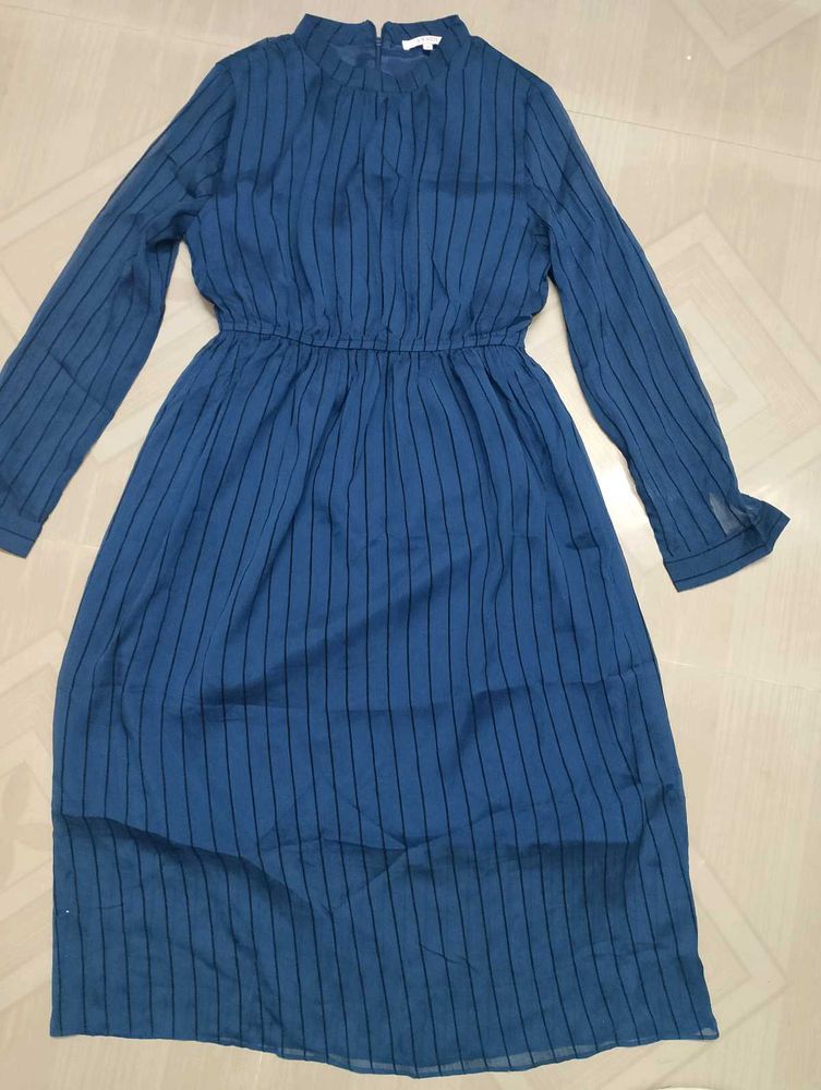 Blue Striped Midi Dress