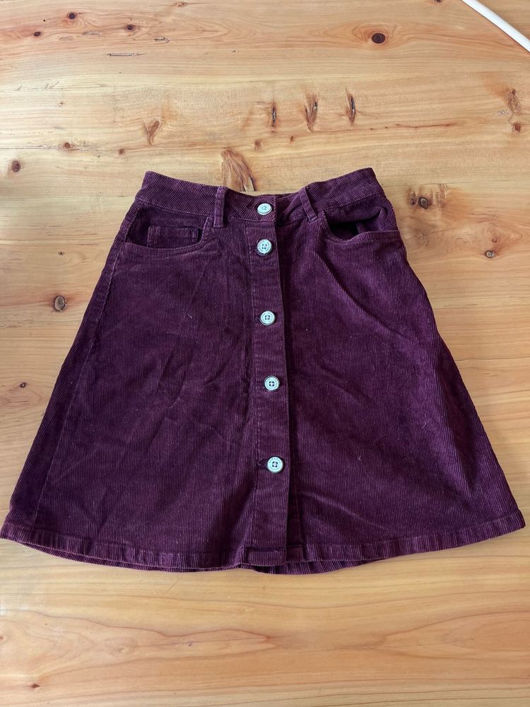 Corduroy Button-Front A-Line Skirt