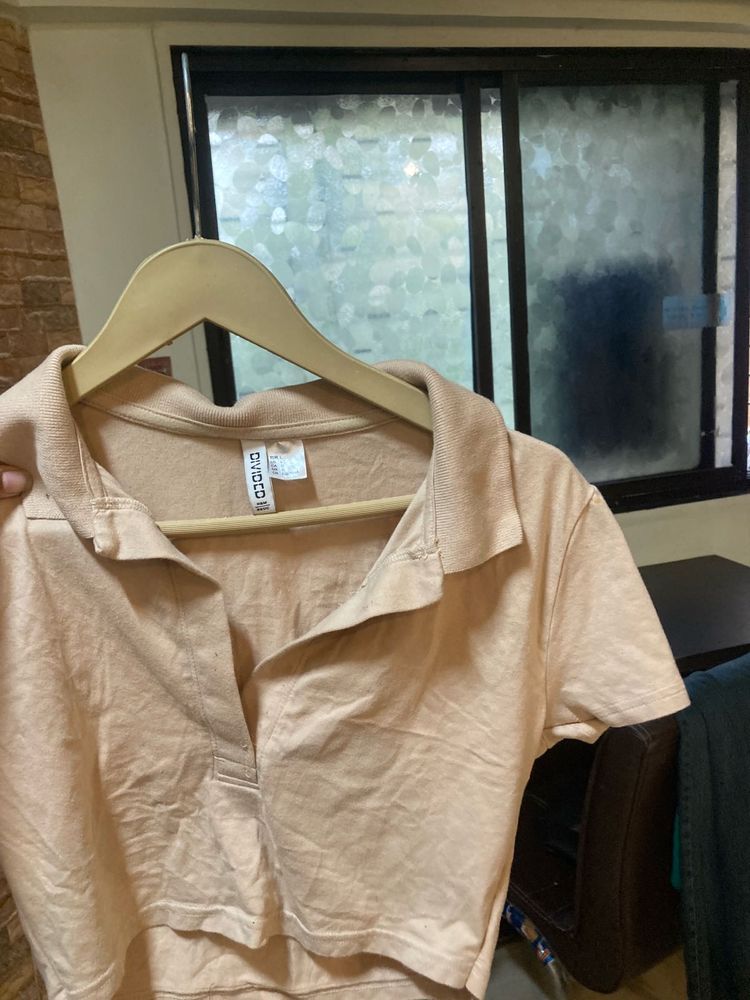 Peach Collared Cropped Top