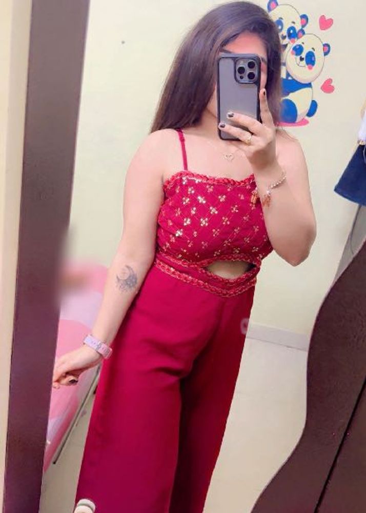 Stylish Red Jumpsuit with Embellished Top