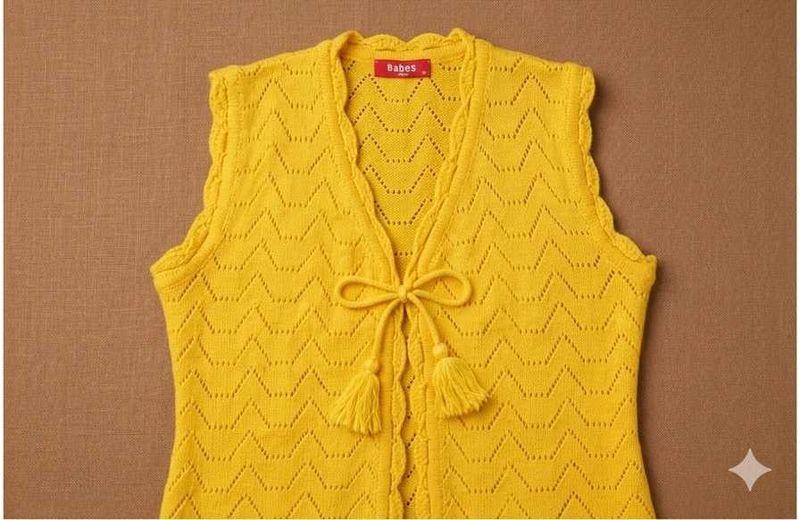 Yellow Knit Vest with Tassel Tie