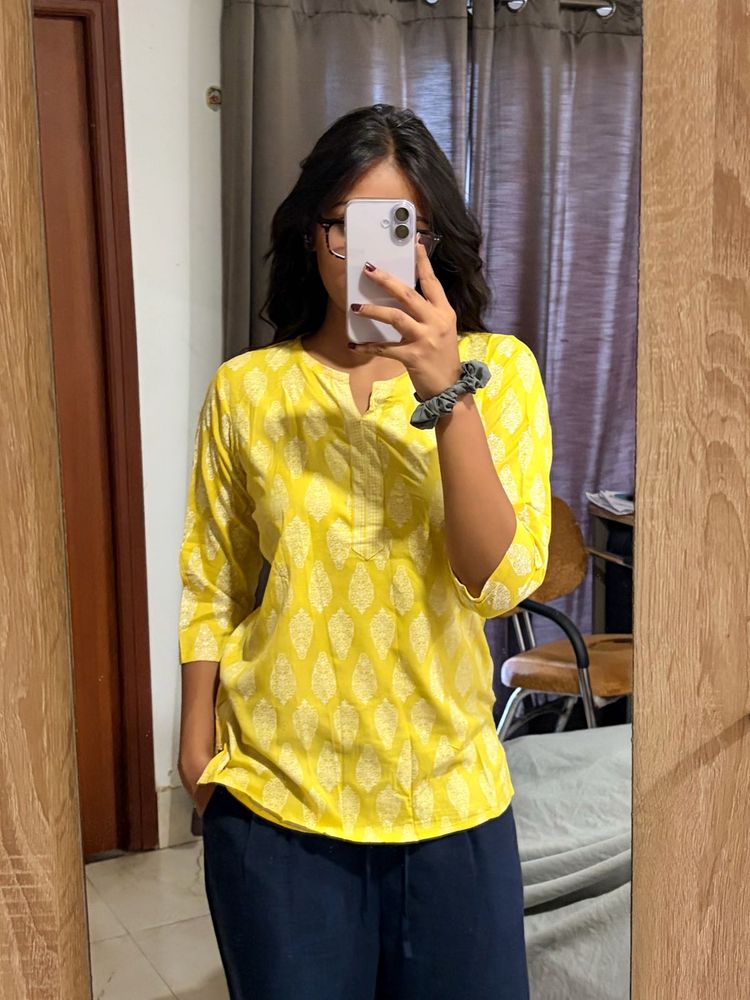 Yellow Printed Short Kurta🔆🌼