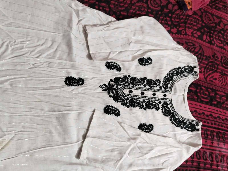 White Kurta with Black Embroidery