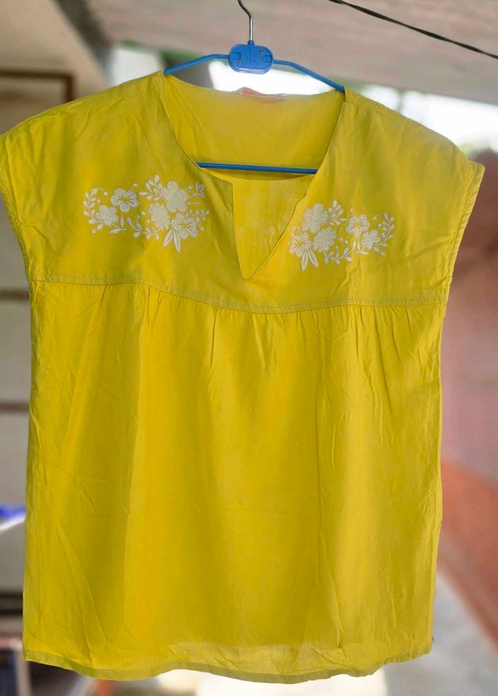 Yellow Floral Embroidered Top