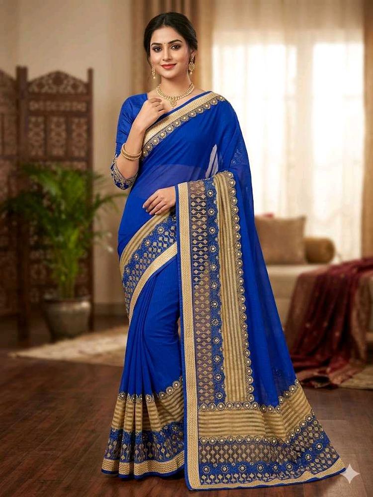 Royal Blue Embroidered Saree