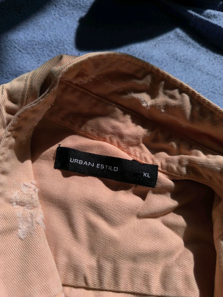 DENIM JACKET PEACH COLOUR CUT WORK PARTY CASULE