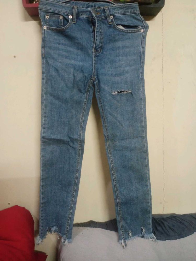 Blue Distressed Denim Jeans
