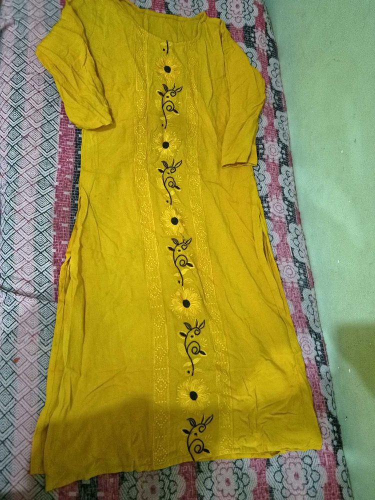 Yellow Kurta with Black Embroidery