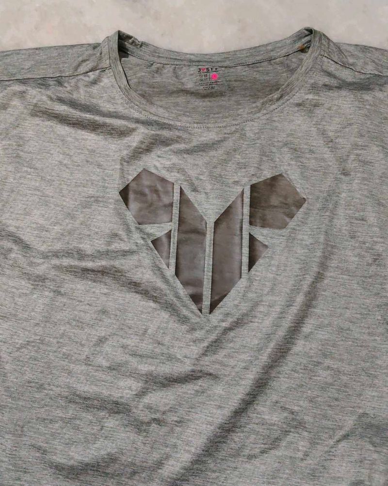 Grey Heather Heart Cut-Out T-Shirt