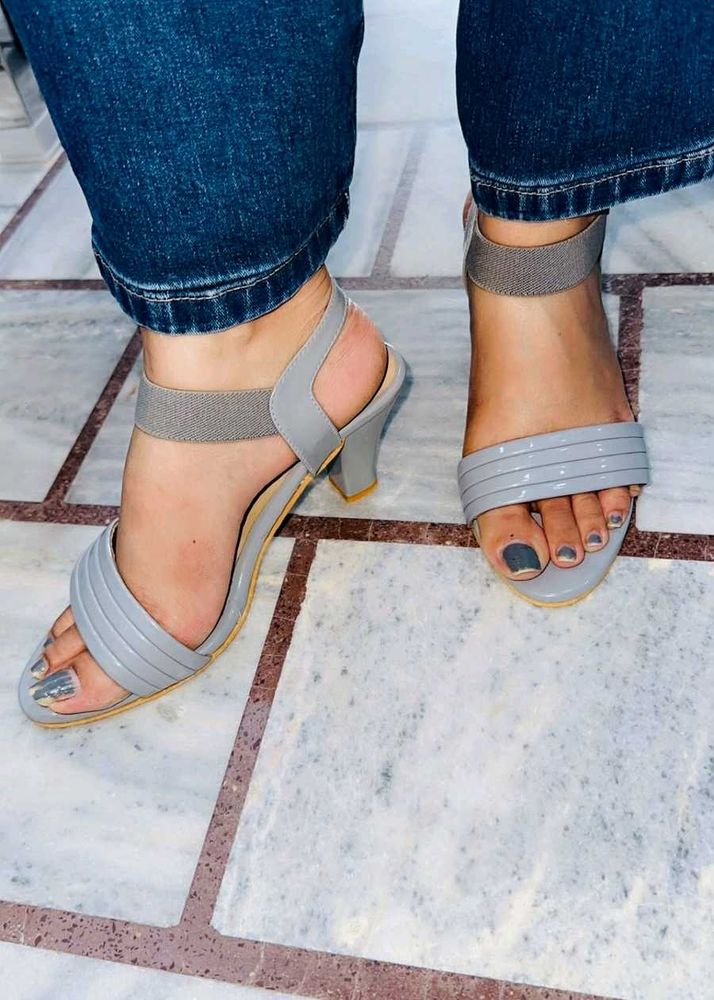 Stylish Grey Block Heel Sandals