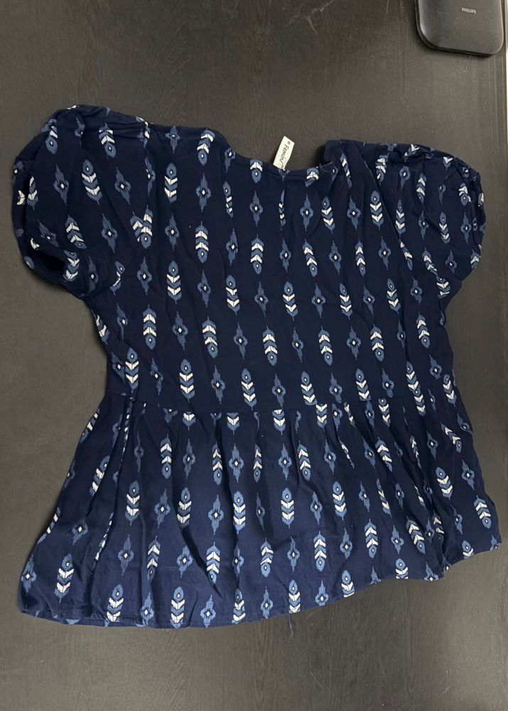 Navy Blue Printed Peplum Top