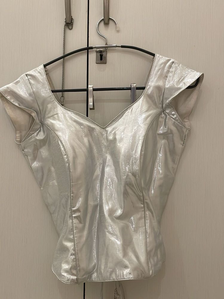 Boutique stitched silver corset blouse