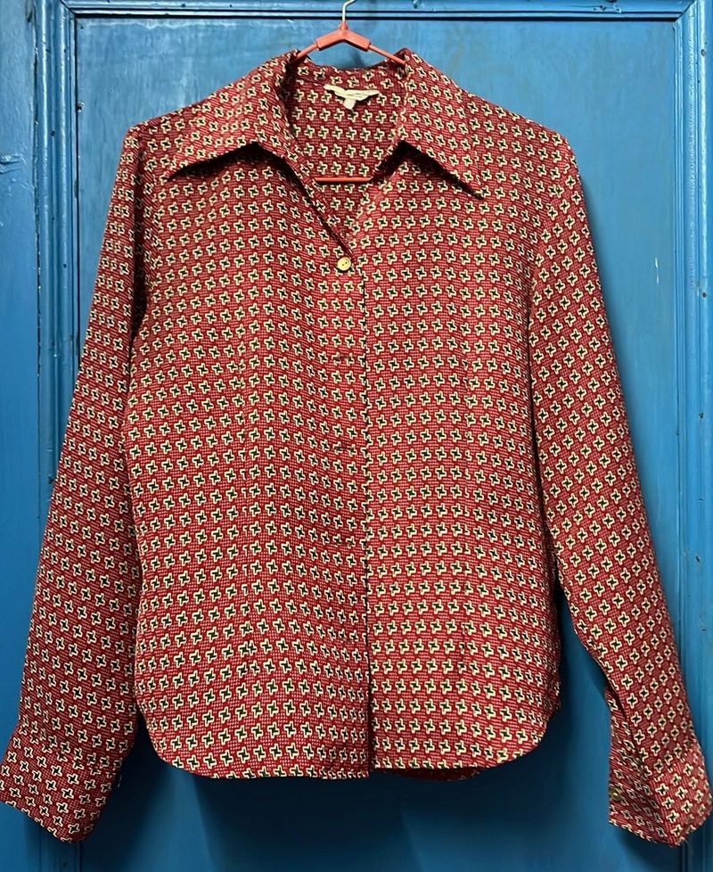 Vintage Geometric Print Button-Up Shirt