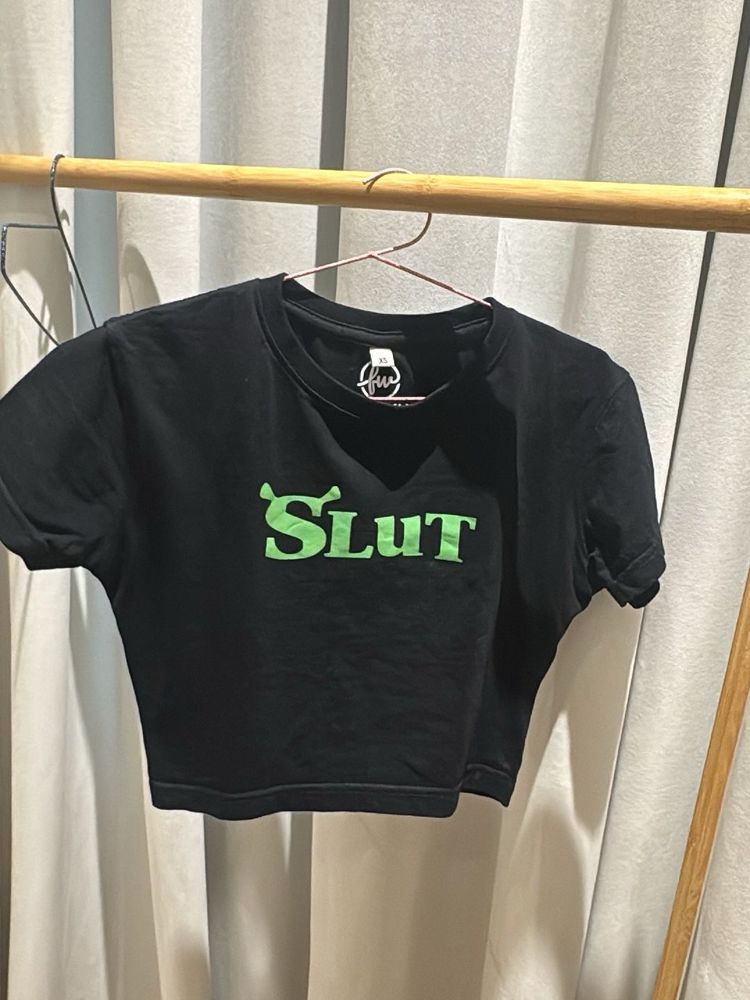 Cute Black Cropped T-Shirt Graphic XS