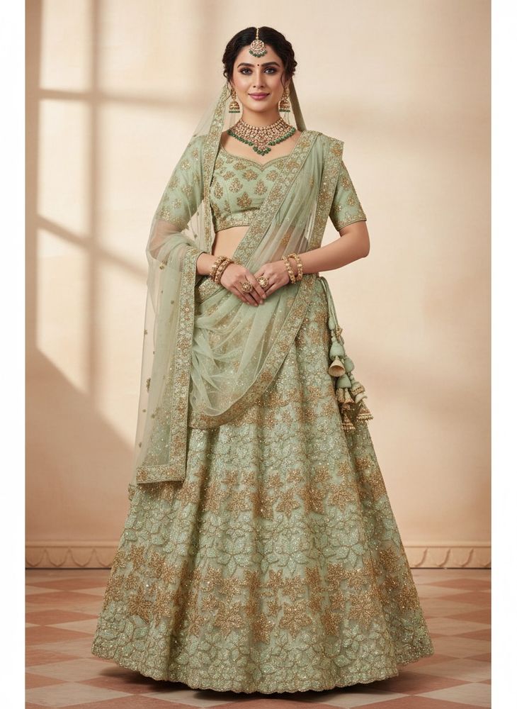 Bridal Lahenga Light Green Colour