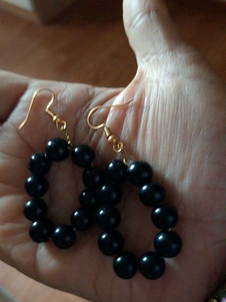 Black Beaded Hoop Earrings
