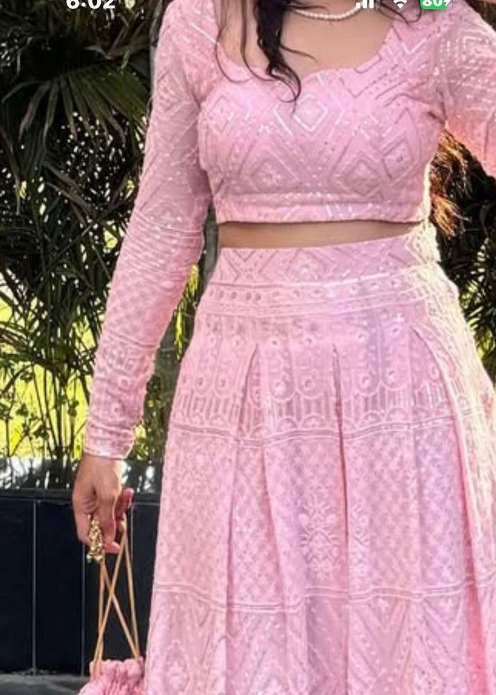 Elegant Pink Chikankari Lehenga Set