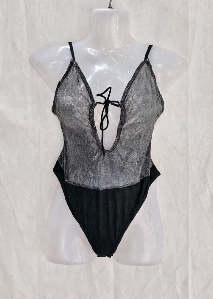15286. Vintage Black &amp; Grey One-Piece Swimsuit