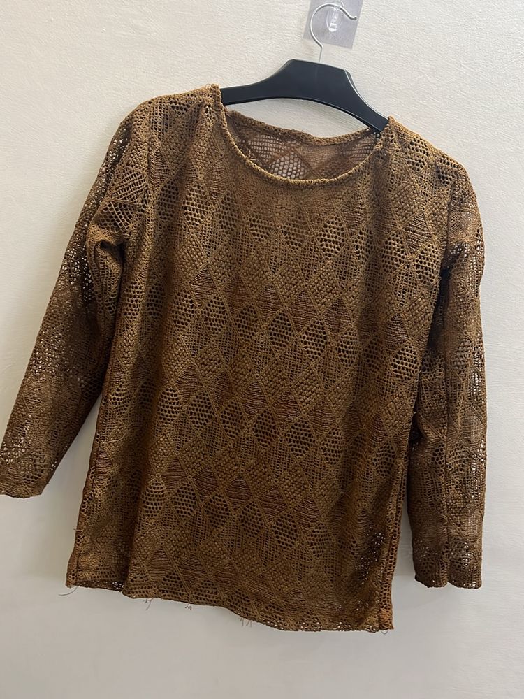 Women Brown Net Top
