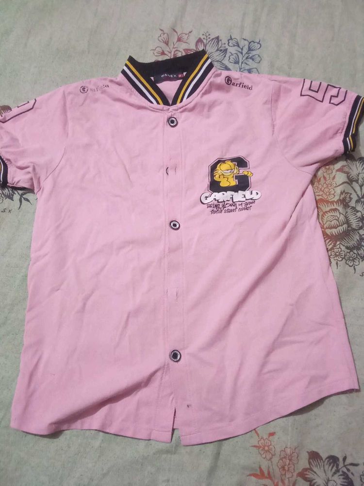 Cute Pink Garfield Button-Up Shirt