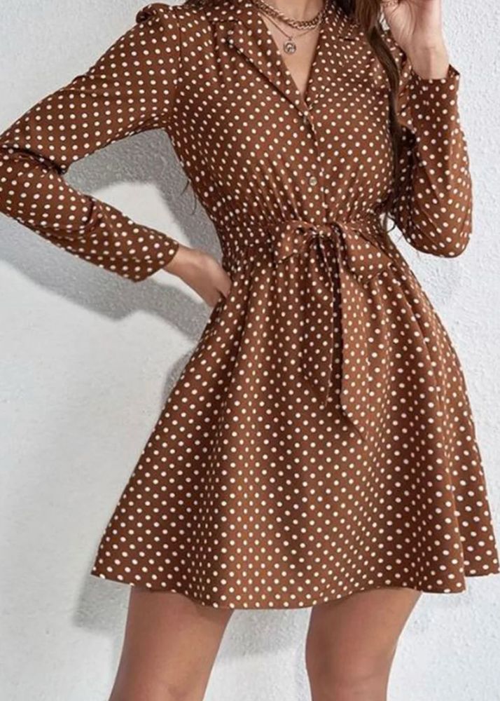 Chic Brown Polka Dot Dress