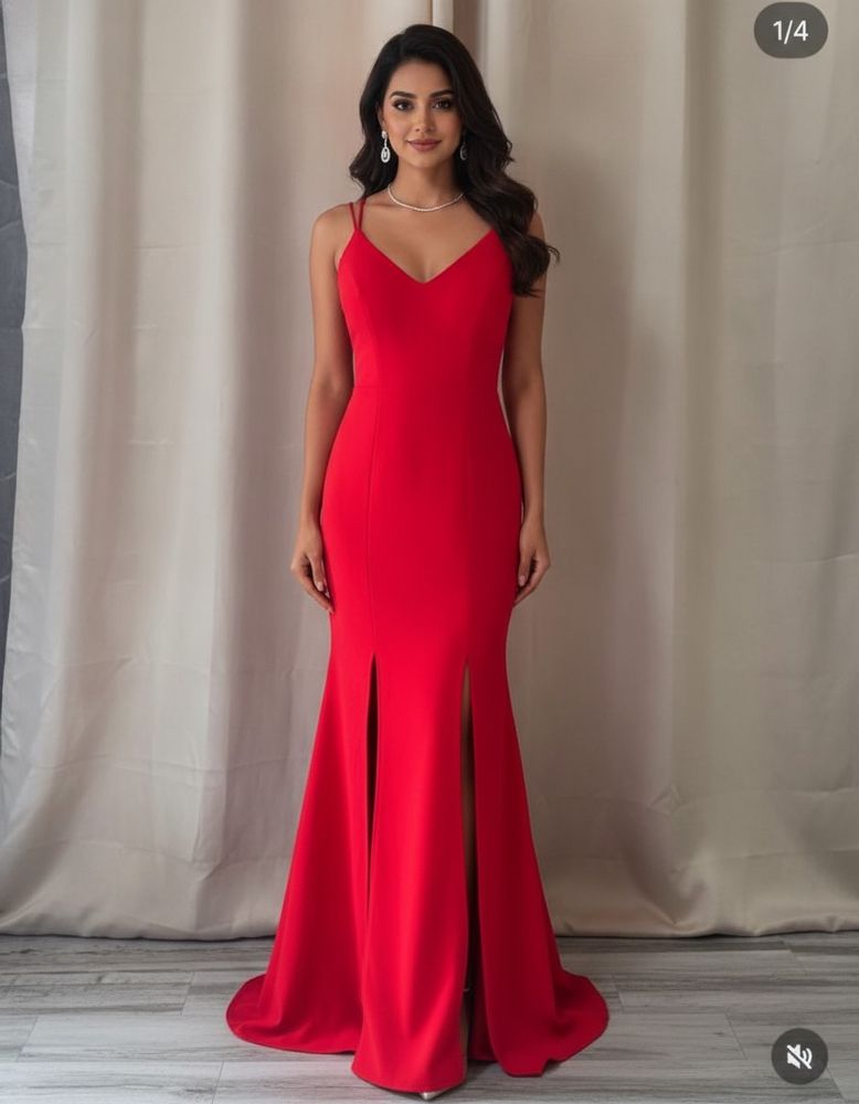 Stunning Red V-Neck Evening Gown