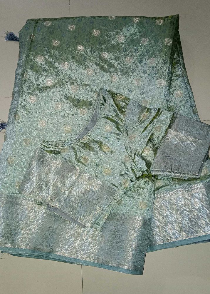 Silver Brocade Silk Saree with Blouse