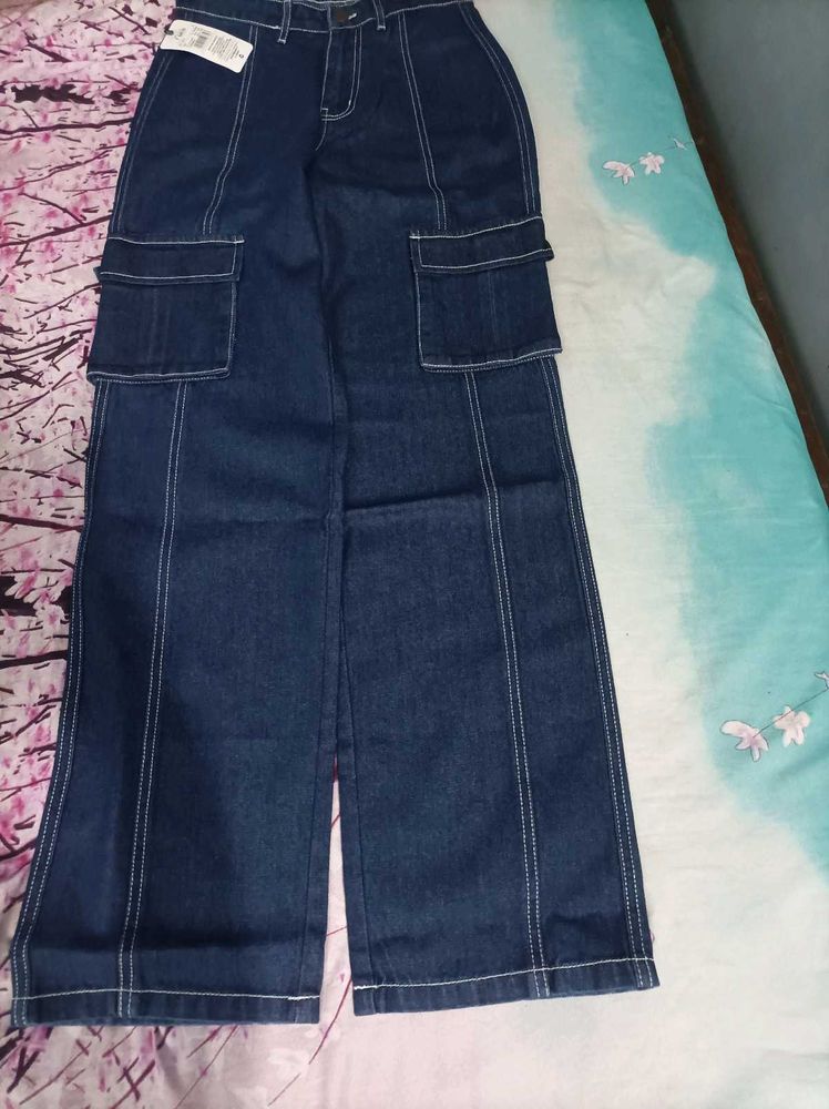 Women's Dark Wash Cargo Jeans