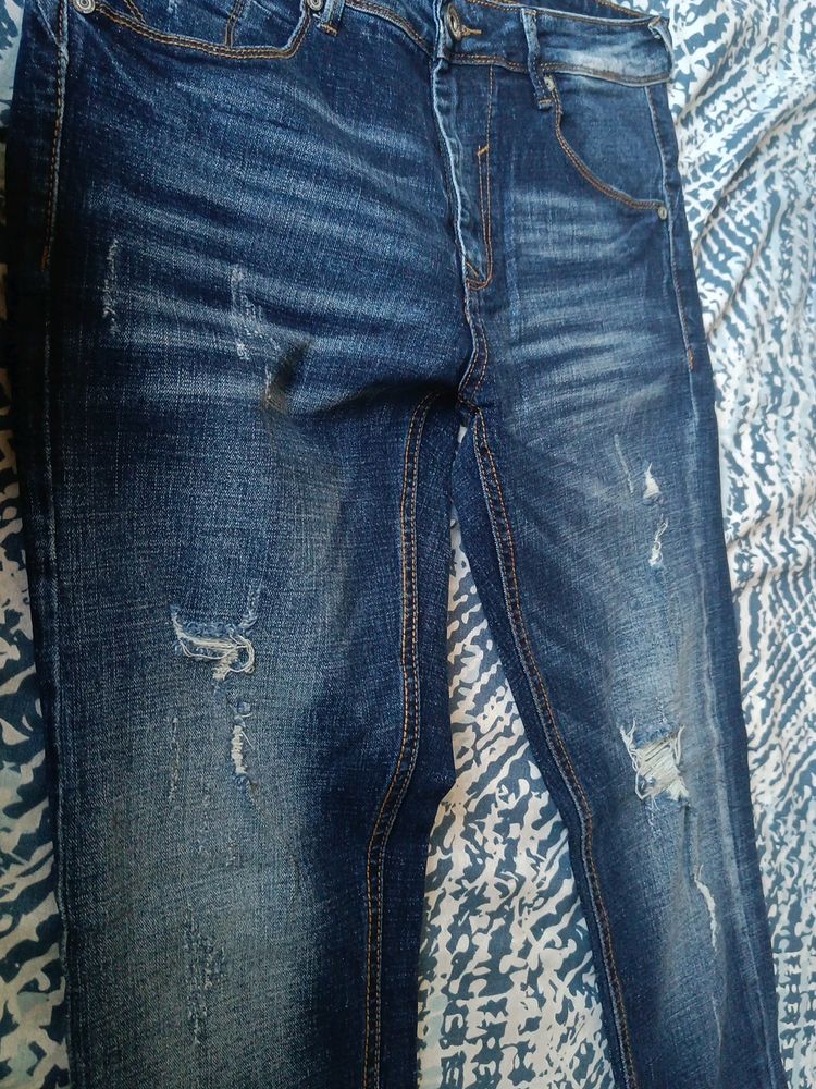 Blue Washed Ripped Denim
