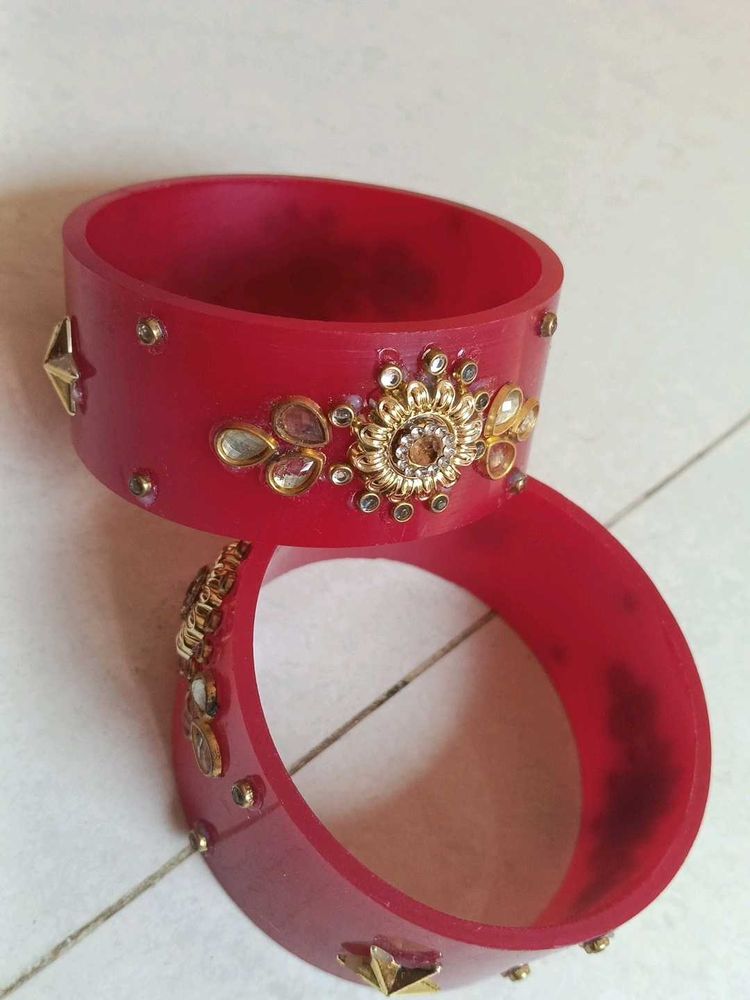 Red Ethnic Bangles with Embellishments