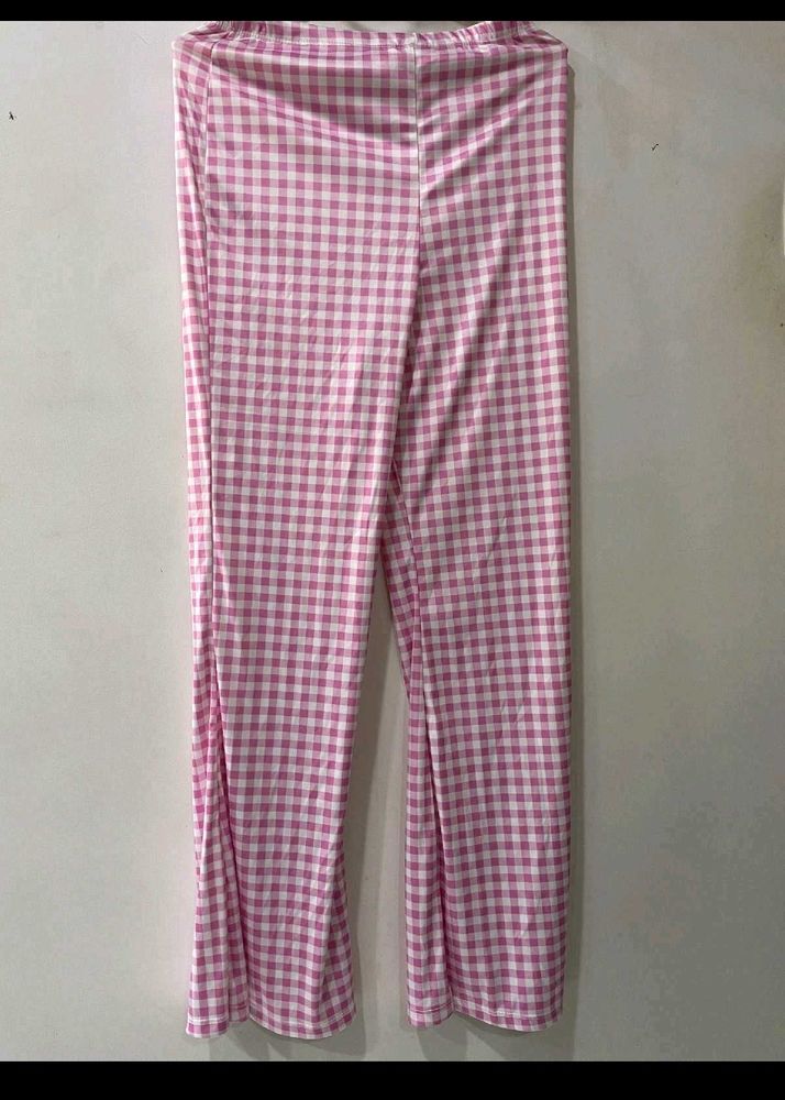 Pink Gingham Flare Pants