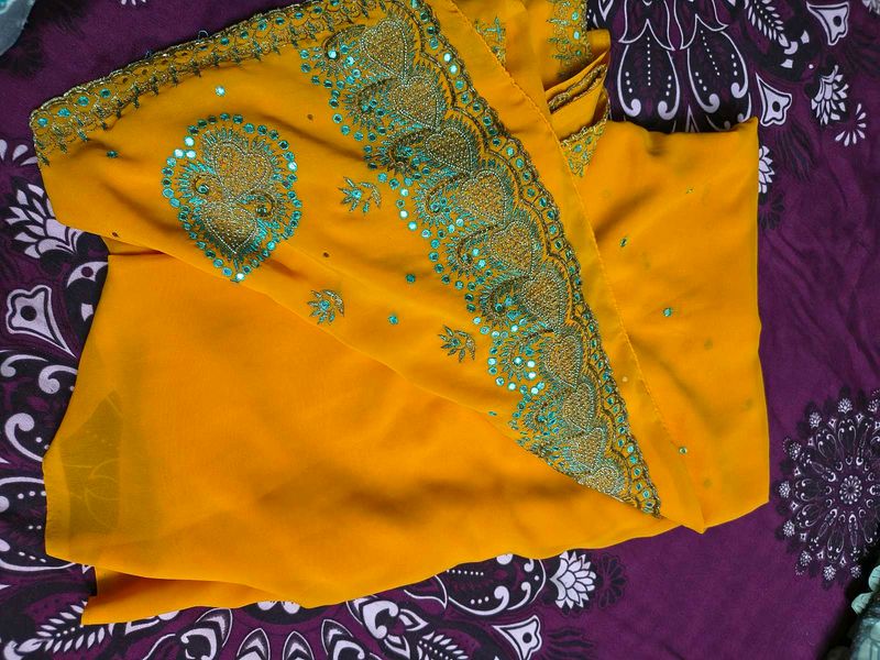 Vibrant Yellow Embroidered Saree