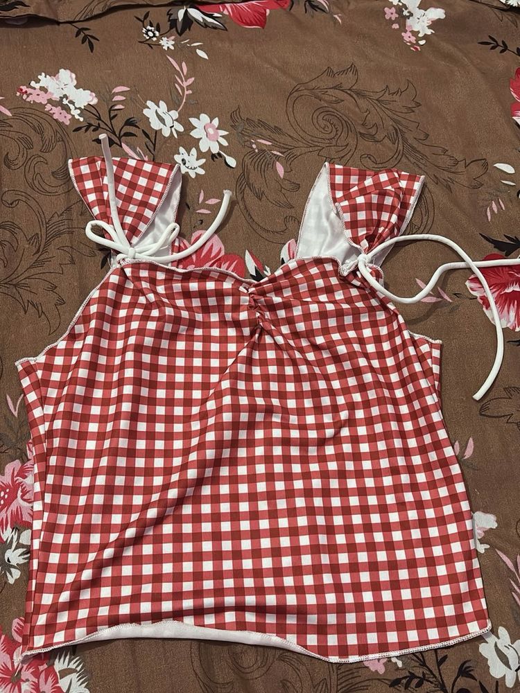 Red Gingham  Top with Tie Straps