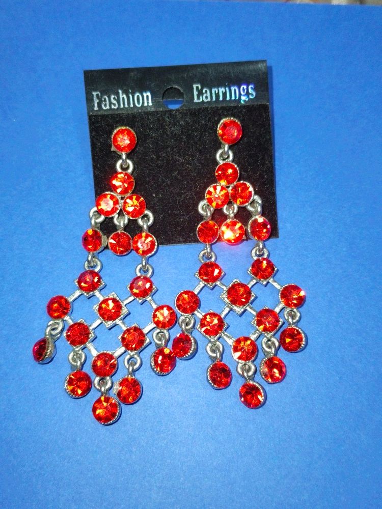 Dark Orange Silver Earrings