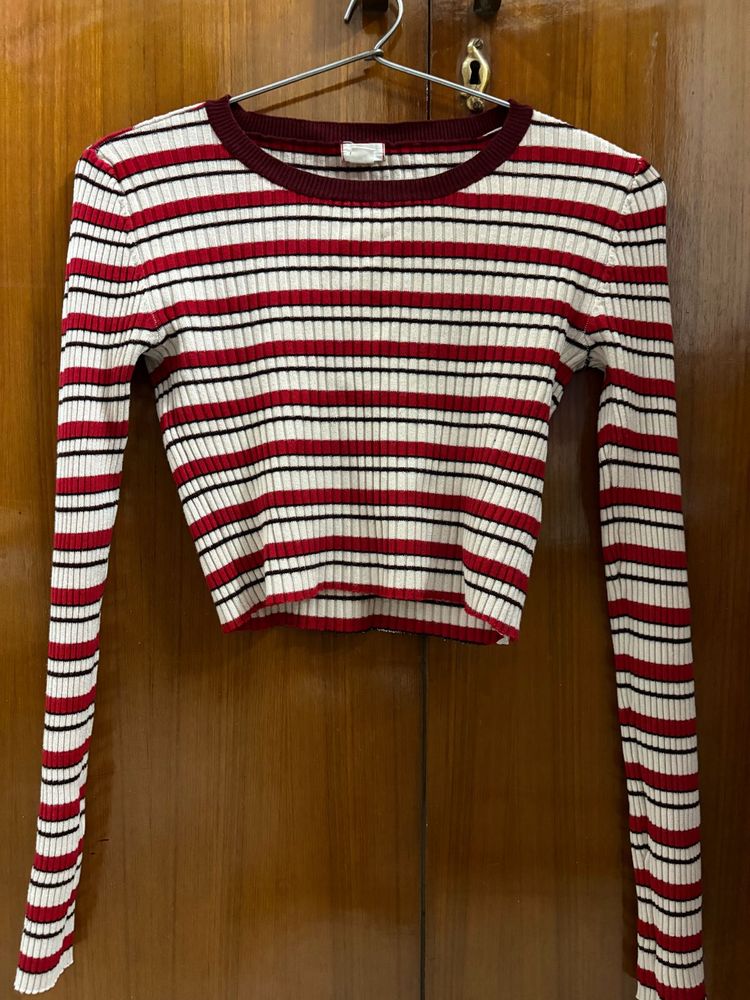Garage Striped Cropped Long Sleeve Top