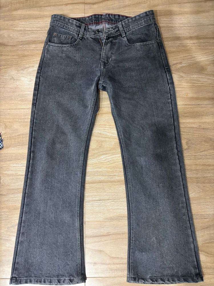 Grey Flared Denim Jeans