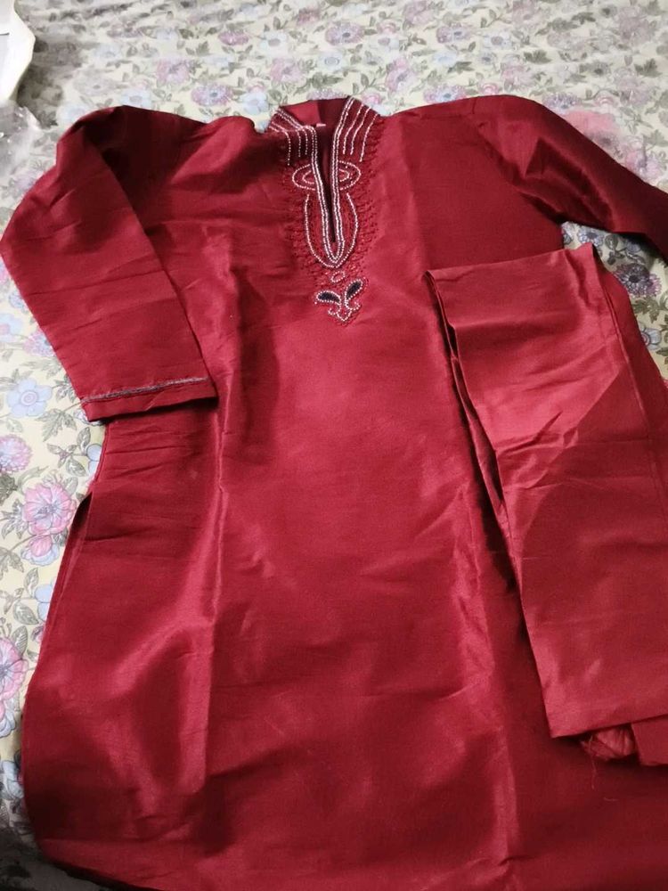 Maroon Kurta with Pajama,size 40