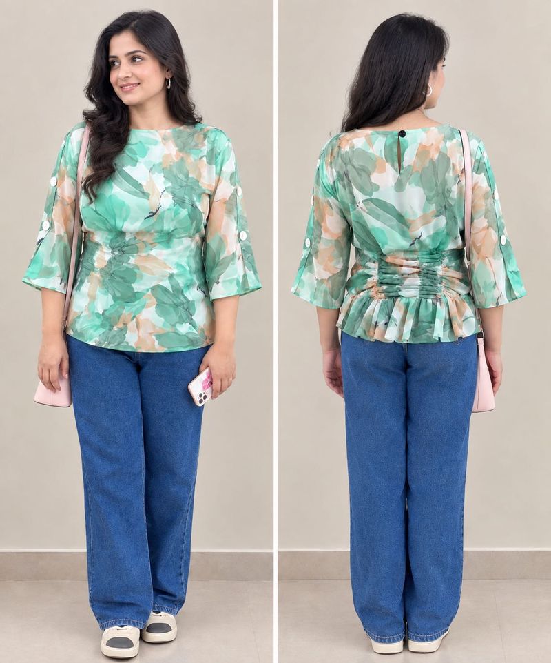 Chic Floral Print Bell Sleeve Top