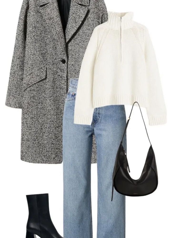Chic Herringbone Wool Coat🩶🌸