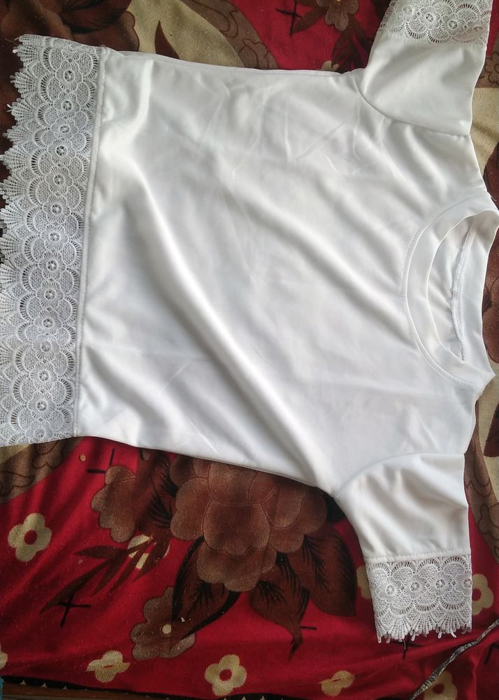 Unused White Tshirt With Lace Detail