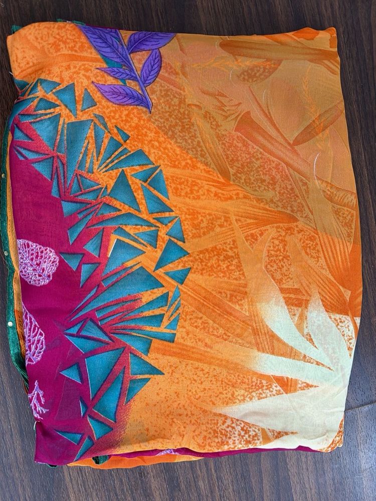 Vibrant Geometric Print Saree