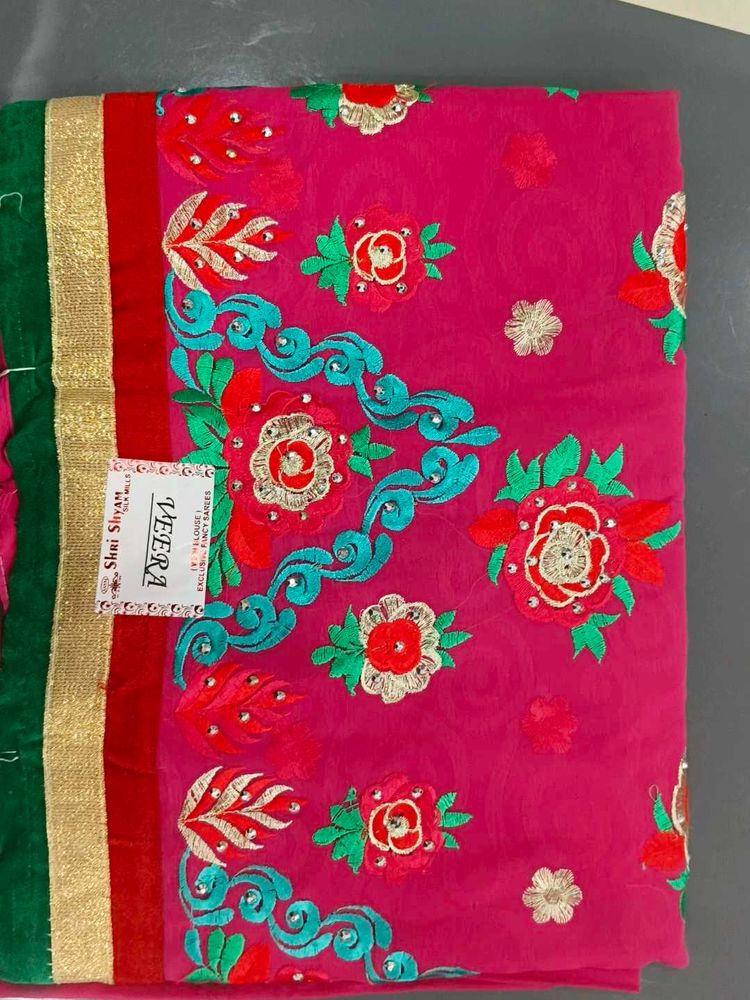 Stunning Pink Embroidered Saree
