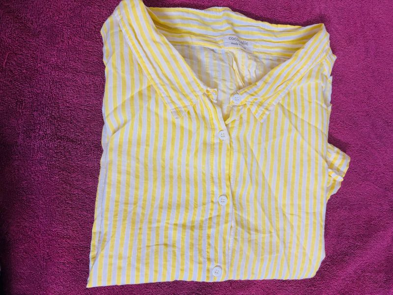 Yellow &amp; White Striped Button-Up Top