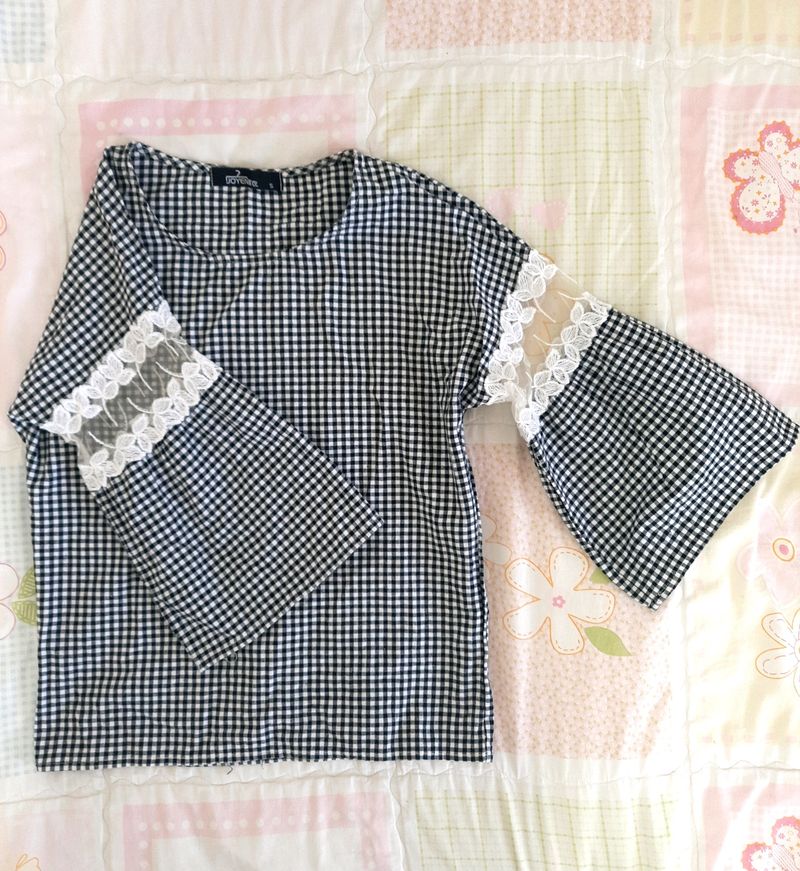 Korean Gingham🎀 Lace Top