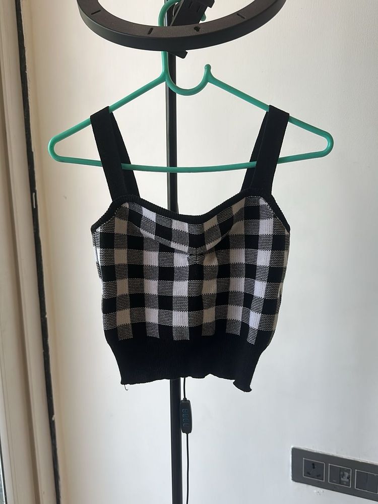 Gingham Check Knit Crop Top