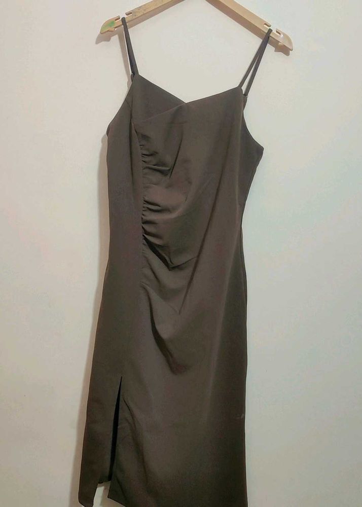 Khaki Stylish Slip Dress with Slit For 36 Bust